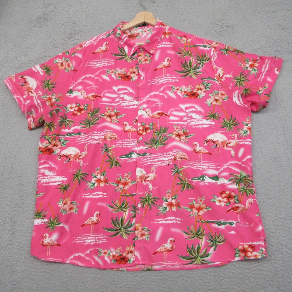 SSLR Hawaiian Shirt Mens 3XL Pink Flamingo Tropical Print Camp Button Up Aloha